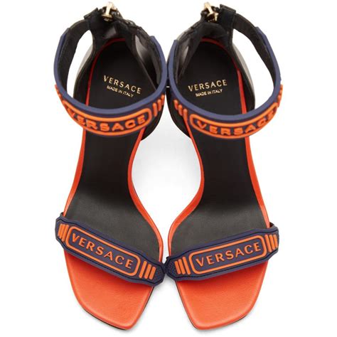 versace women's blue navy & orange logo strap sandals|dylan blue fragrantica.